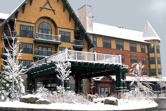 Mountain Creek Resort lodge in Vernon, NJ, dusted with snow